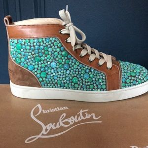 Men’s Louboutin Turquoise Cabochon & Tan Lth/Suede